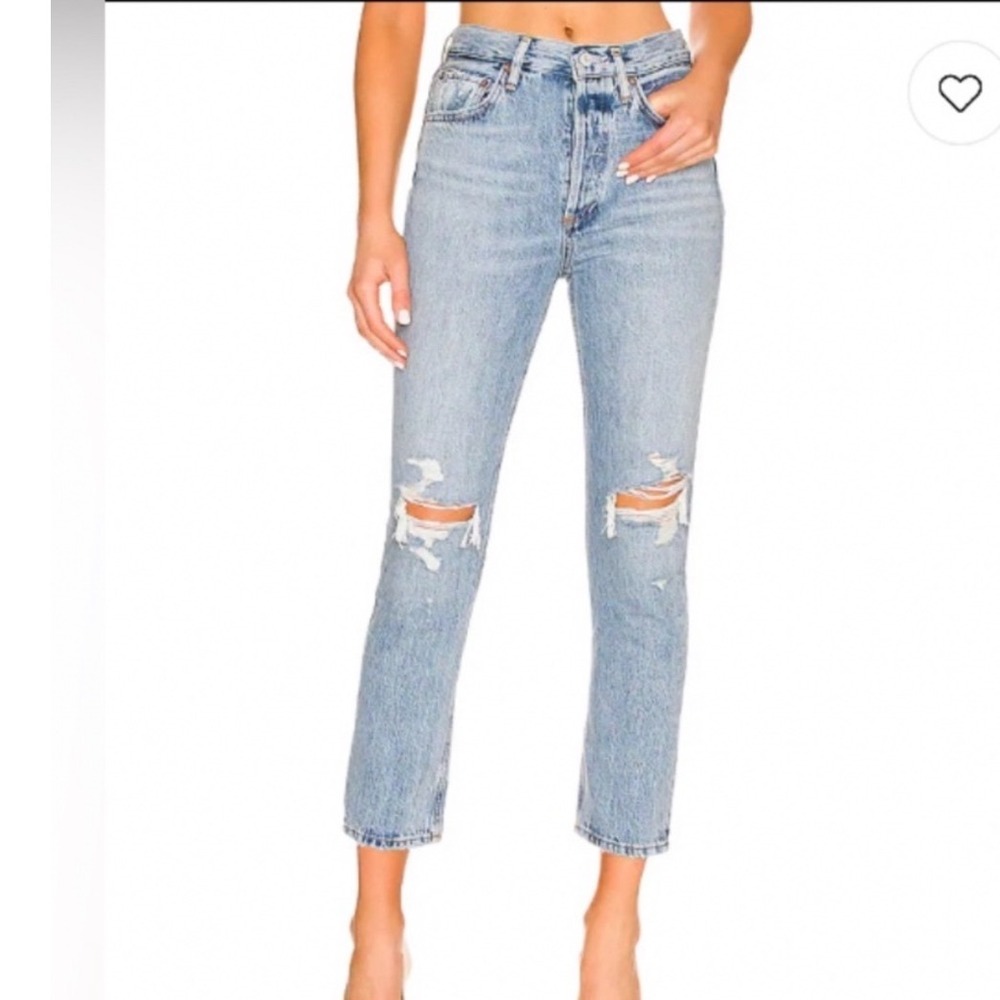 Agolde Riley high rise straight leg crop Jean denim classic distressed size 26 - Picture 2 of 13